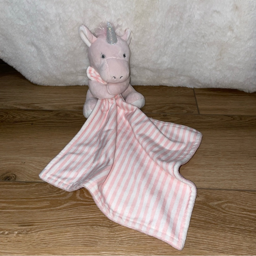 Bon Bebe Unicorn Pink White Stripe Plush Lovey Security Blanket